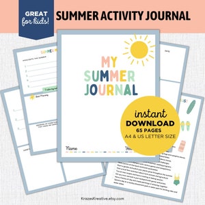Summer Activity Journal for Kids Fun Kids Activities for Summer Printable Journal Pages Summer Reading Book Lists US Standard and A4 sizes