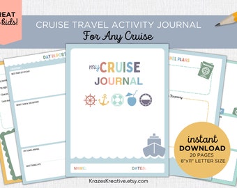 Cruise Kids Activity Travel Journal - Use with any Cruise Line or Itinerary - Printable Cruise Vacation Journal - PDF in US Letter & A4 Size