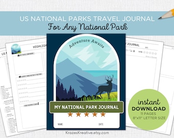 US National Park Travel Journal Kids Vacation Activity Diary Nature Journal Family - Suitable for any National Park - Download PDF Instantly