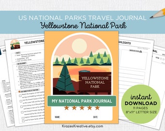 Yellowstone National Park Travel Journal Kids Vacation Activity Diary Nature Journal Family Road Trip Fun- Digital PDF Printable