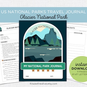Glacier National Park Travel Journal Kids Vacation Activity Diary Nature Journal Family Road Trip Fun- Digital PDF Printable Download
