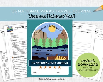 Yosemite National Park Travel Journal Kids Vacation Activity Diary Nature Journal Family Road Trip Fun- Digital PDF Printable