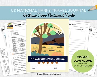 Joshua Tree National Park Travel Journal Kids Vacation Activity Diary Nature Journal Family Road Trip Fun- Digital PDF Printable Download