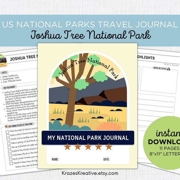 Joshua Tree National Park Travel Journal Kids Vacation Activity Diary Nature Journal Family Road Trip Fun- Digital PDF Printable Download