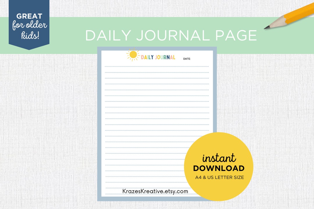 Daily Journal Page Printable for Kids Diary Pages Homeschool - Etsy