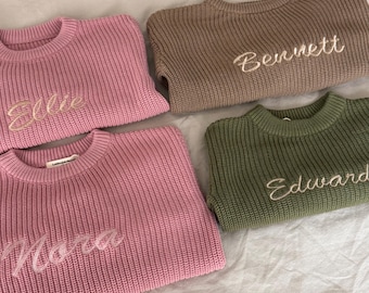 Custom Machine Embroidered Baby Sweater | Personalized Name Knit | Baby Shower Gift | Toddler Outfit | Newborn Announcement Sweater