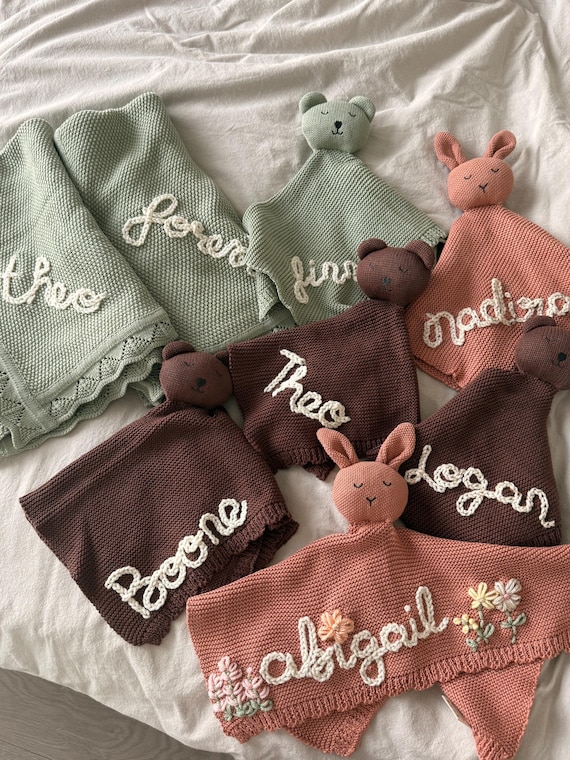 Knitted Blanket Personalized Baby Comforter Personalised Grey