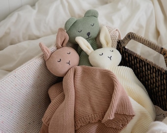 Newborn Baby Gift Bundle Personalized Hand-Embroidered Blanket & Teddy Bear Bunny Lovey | Baby Shower Gift | Baby Announcement | Nursery