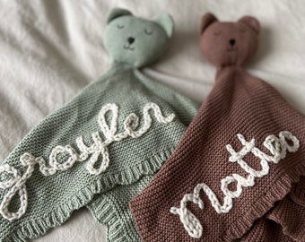 Personalized Hand-Embroidered Baby Teddy Bear & Bunny Lovey | Customized Newborn Lovies | Baby shower Gift | Baby Announcement