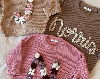 Personalized Custom Embroidery Baby Name Sweater | Knit Kids Sweater | Baby shower Gift | Toddler Birthday | Baby Announcement