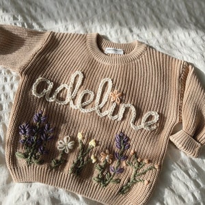 Personalized Wildflower Baby Name Sweater | Floral Embroidered Baby Sweater | Cottagecore Toddler Outfit | Baby Keepsake Gift