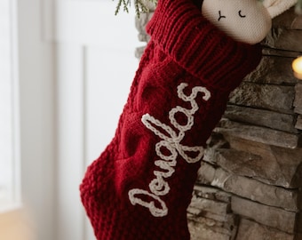 Personalized Custom Embroidered Christmas Stockings/Knitted Family Christmas Stockings/Baby Announcement/Personalized Gifts