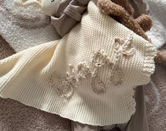 Personalized Embroidered Knit Baby Comforter/ Security Blanket | Custom Name knit blanket | Cotton Newborn Gift | Baby shower gift