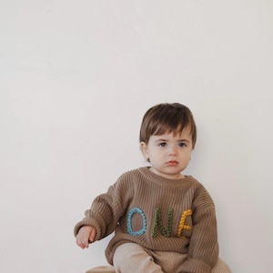 Personalized Baby First Birthday Sweater |Embroidery Baby Name Sweater | Knit Kids Sweater | Baby shower Gift | Toddler Birthday |
