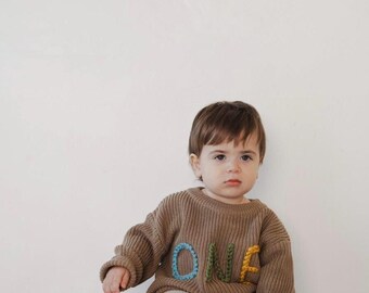 Personalized Baby First Birthday Sweater: Embroidered Knit Name