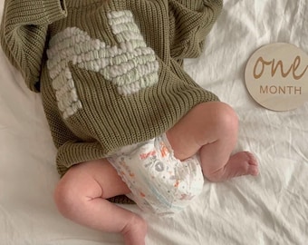 Embroidered Initial Baby Sweater: Personalized Checkered Knit