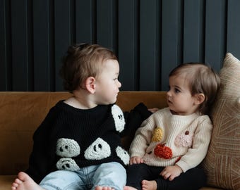Personalized Halloween Fall Embroidered Baby Name Sweater | Knit Kids Sweater | Baby shower Gift | Toddler Birthday | Baby Fall Fashion