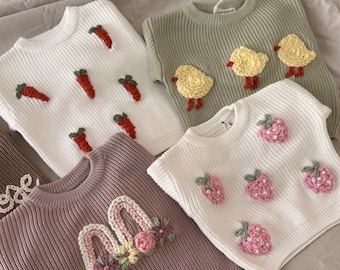 Personalized Embroidery Easter Sweater: Custom Bunny Knit Gift| Carrot knit sweater| My first Easter | baby Easter sweater | Silly Goose