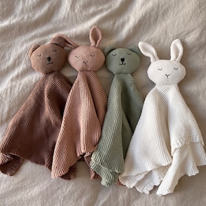 Personalized Hand-Embroidered Baby Teddy Bear & Bunny Lovey Customized Newborn Lovies Baby shower Gift Baby Announcement image 2