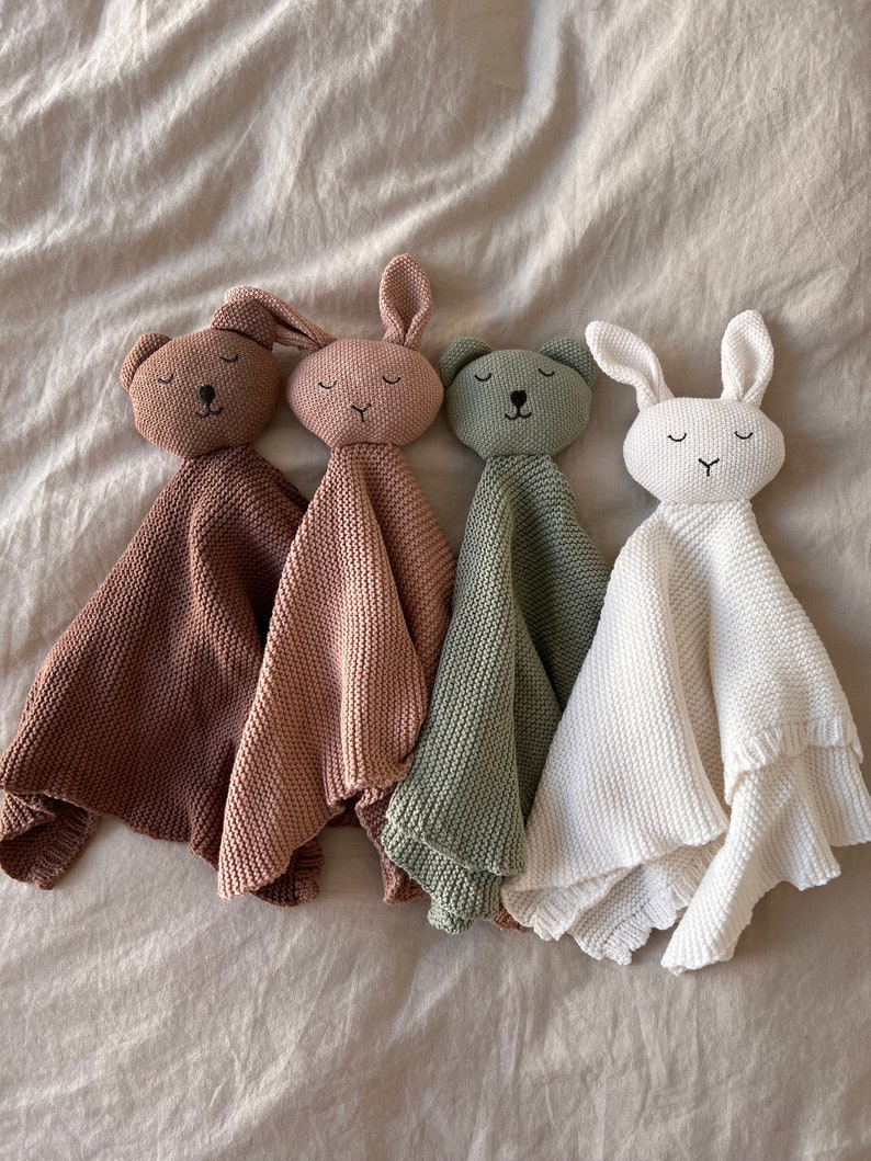 Personalized Hand-Embroidered Baby Teddy Bear & Bunny Lovey Customized Newborn Lovies Baby shower Gift Baby Announcement image 2