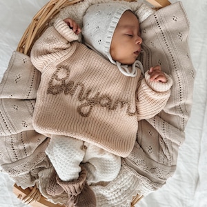 Personalized Custom Embroidery Baby Name Sweater | Knit Kids Sweater | Baby shower Gift | Toddler Birthday | Baby Announcement