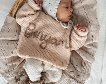 Personalized Custom Embroidery Baby Name Sweater | Knit Kids Sweater | Baby shower Gift | Toddler Birthday | Baby Announcement