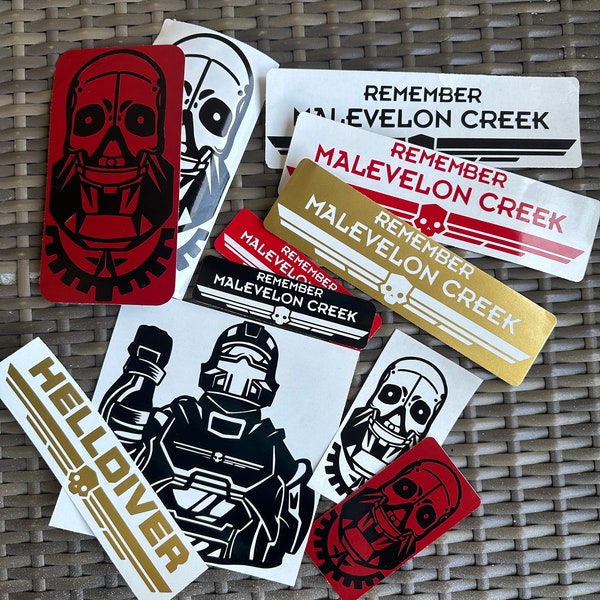 Helldivers II Inspired Vinyl Decals for Cars, Windows, Laptops, and more, Automaton Malevelon Creek and Diver Salute