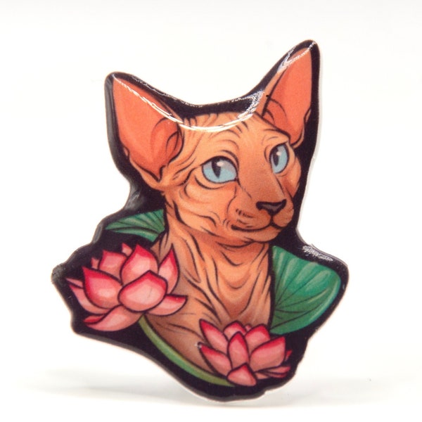 Sphinx Cat Resin Coated Shrink Pin with Butterfly Clutch Pin Backing