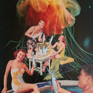 Surreal Paper Collage: Vintage Under the Sea Artwork (9x12)