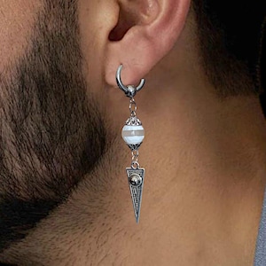 Sophisticated Mens Triangle Dangle Earrings - Elegant Geometric Earrings - Modern Pirate / Rustic Vintage Jewelry - Stainless Steel Earrings