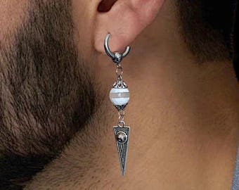 Coppia Orecchini Uomo Triangolo Vuoto Nero Sagoma Lucido - Foto 10