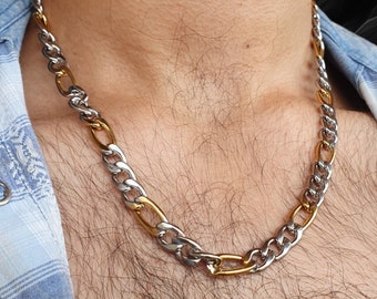 Gargantilla de hombres gruesos, collar chapado en oro y plata, collar cubano minimalista, eslabón cubano de Miami para hombres, cadena de oro para hombres, joyería de hip hop