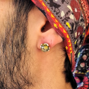 Mens Minimalist Gemstone Studs, Raw Stone - Tiger Eye Earrings - Dainty Studs, Tiny and Simple Men's Stud Earrings for the Modern Gentleman