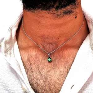 Men's Emerald Minimalist Necklace - Custom Personalized Stainless Steel Chain Wedding Jewelry, Casual Suit Accessories - Rich Man Necklace