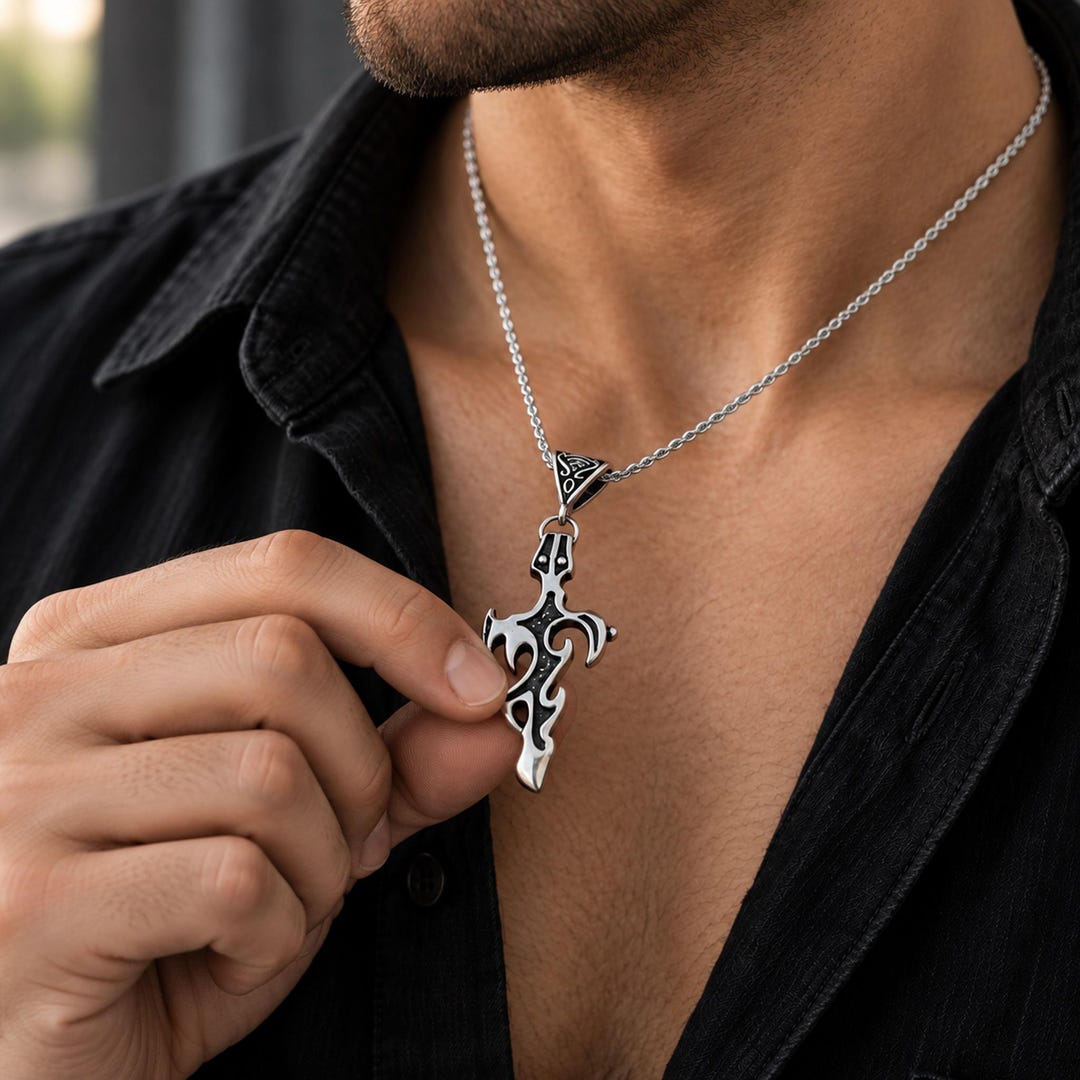 Bold Tribal Cross Gothic Pendant | Men Sword Necklace | Stainless