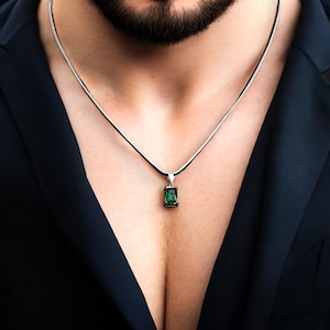 Elegante smaragdgroene herenketting - minimalistische pakaccessoires - roestvrijstalen ketting - herenhuwelijkssieraden - rijke man-kettingen