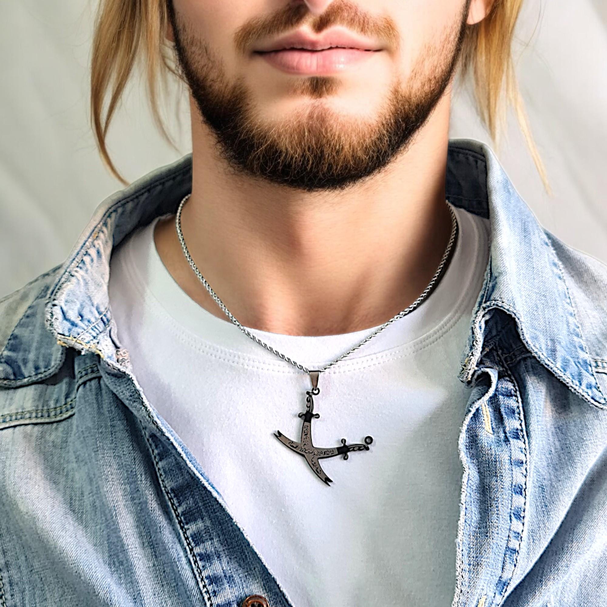 Mens Zulfiqar Sword Necklace, Islamic Religious Pendant, Symbol of