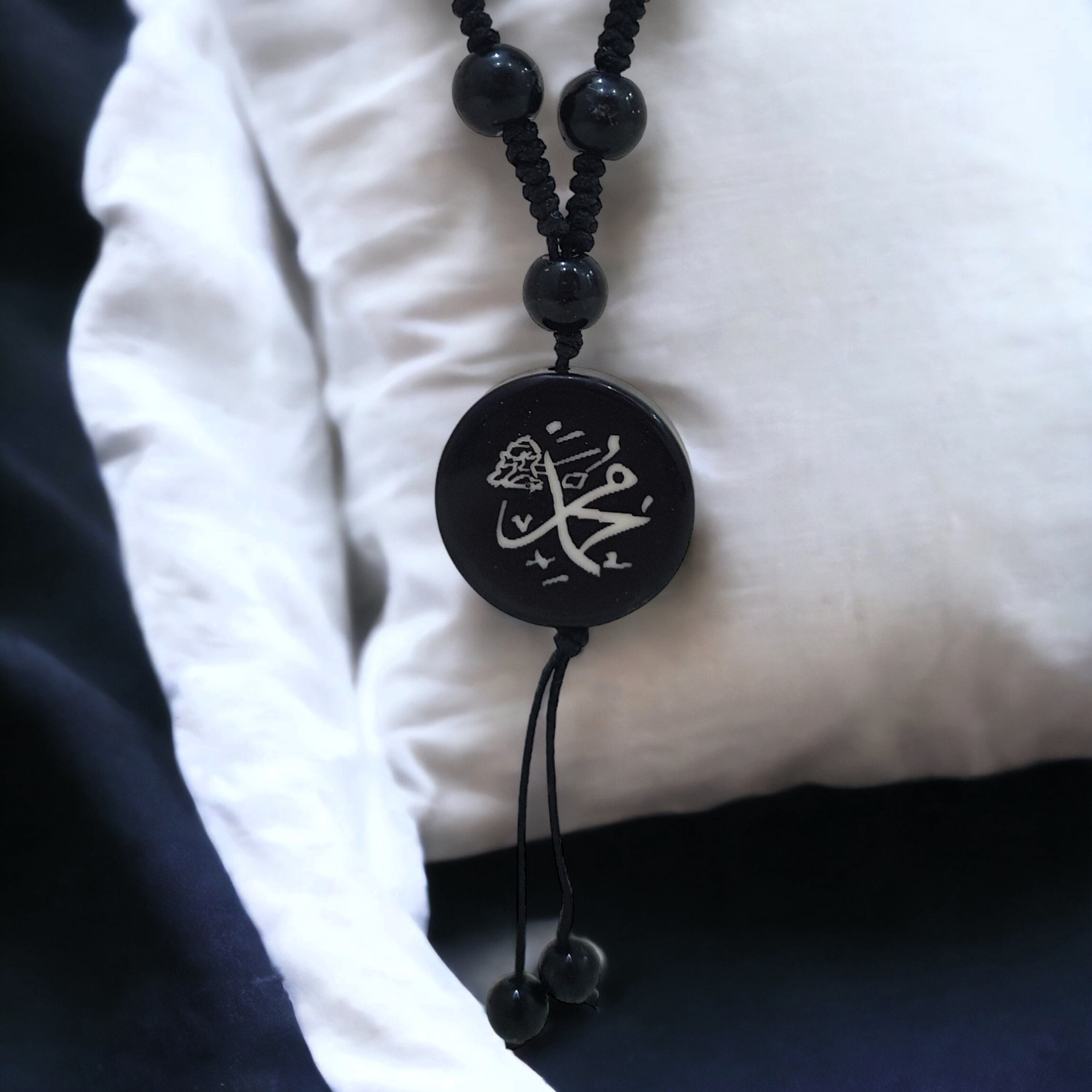 İslamic Calligraphy Men's Necklace, Custom Men's Black Onyx Stone ...