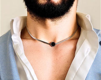 ミニマリストなブラックストーンメンズネックレス、リッチマンの