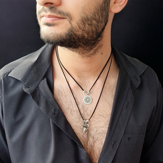 Two layered Mens Necklace Sun and Scorpion Necklace Custom Designed Spiritual Jewelry Thoughtful Gift for Him Ethnic Leather Necklace Etsy