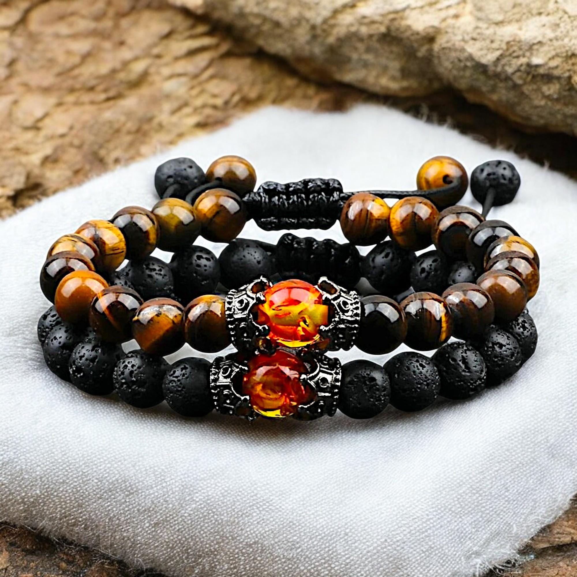 Men's King's CZ Crown Beaded Bracelet – Natural Howlite Stone With Cubic Zirconia