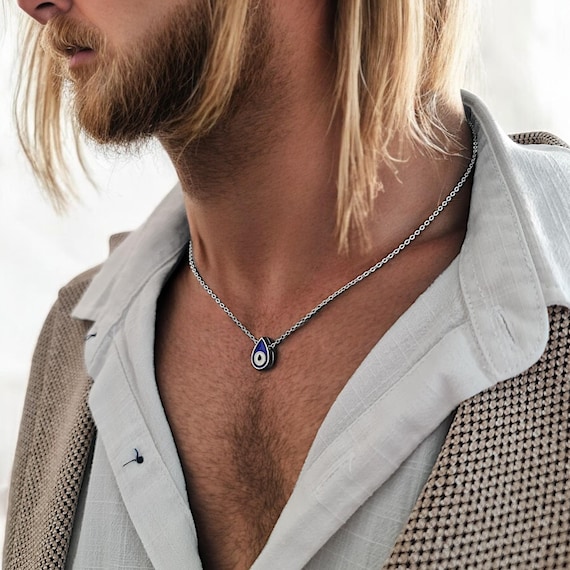 Stainless Steel Amulet Necklace Mens Mens Evil Eye Protection Pendant, Minimalist Stainless Steel Necklace, Men  Elegant Necklace, Men's Simple Necklace, Birthday Gift For Him