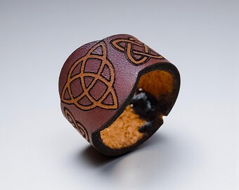Celtic Knot Leather Ring for Men, Handmade Genuine Leather Thumb Ring, Viking Tribal Boho Jewelry, Rustic Ring, Gift for Him, Bohemian Band