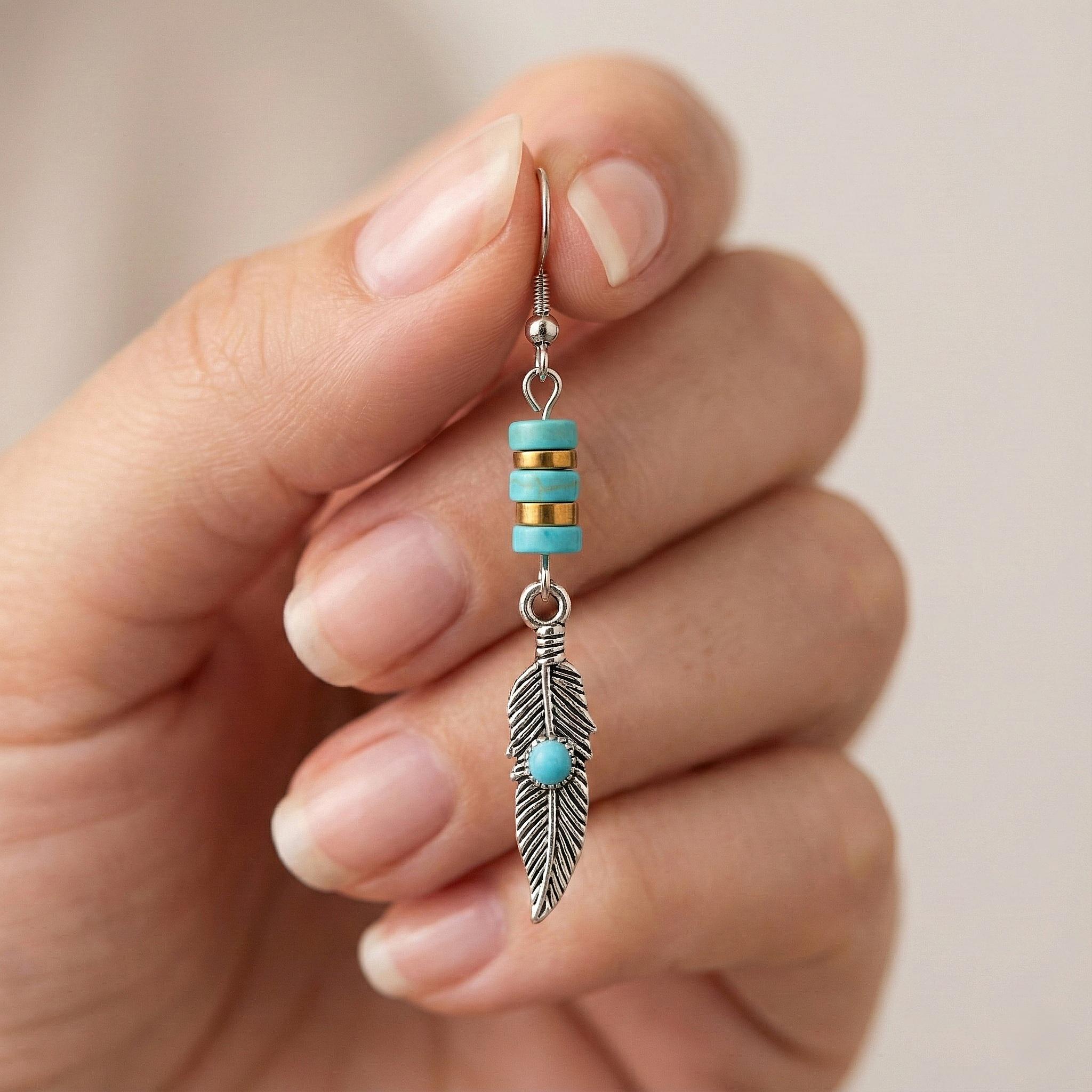Orecchini A Cerchio In Argento Sterling 925 Con Lapislazzuli - Stile Tribale Boho, Ipoallergenici, Design A Mezzaluna Con Perline - 2