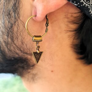 Mens Tribal Triangle Earrings, Boho Rustic Abstract Design - Minimalist Autumn Festival Style Edgy Bohemian Look, Bohemian Hippie Earring