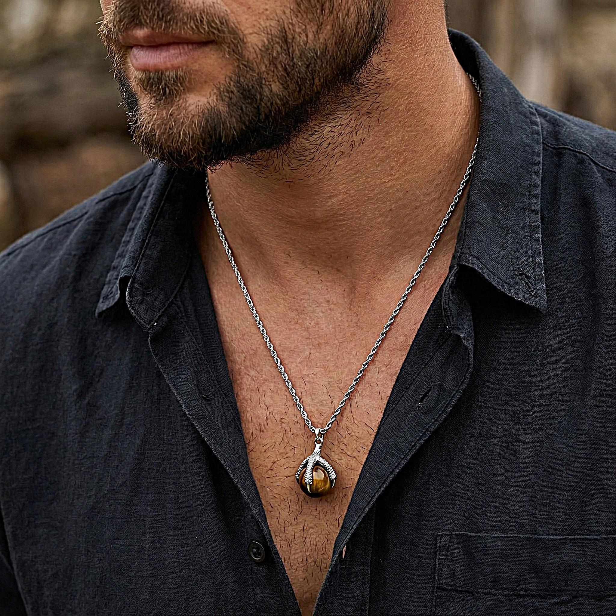 Collier œil De Tigre - Pierre Naturelle - Acier Inoxydable 45cm - Neuf