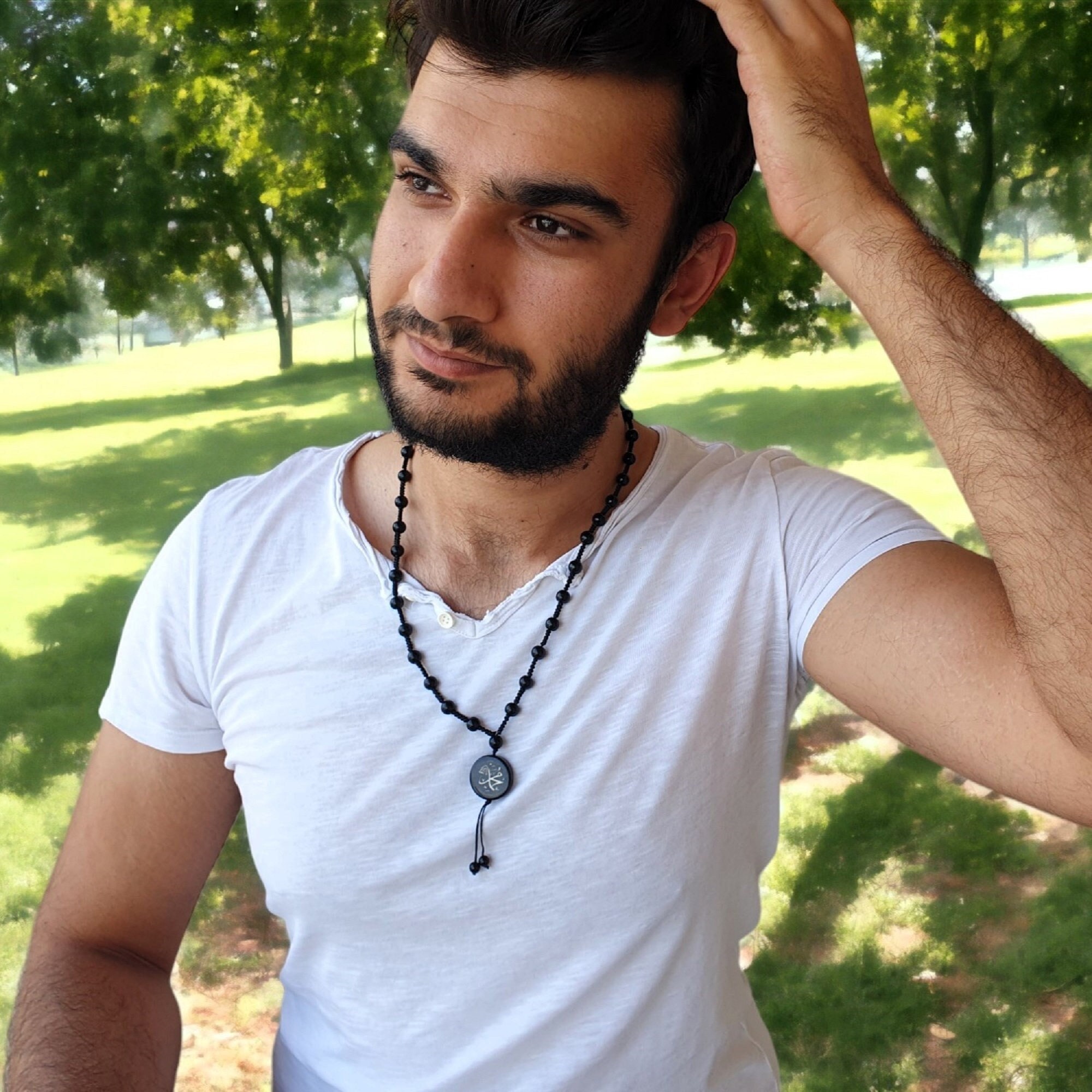 İslamic Calligraphy Men's Necklace, Custom Men's Black Onyx Stone ...