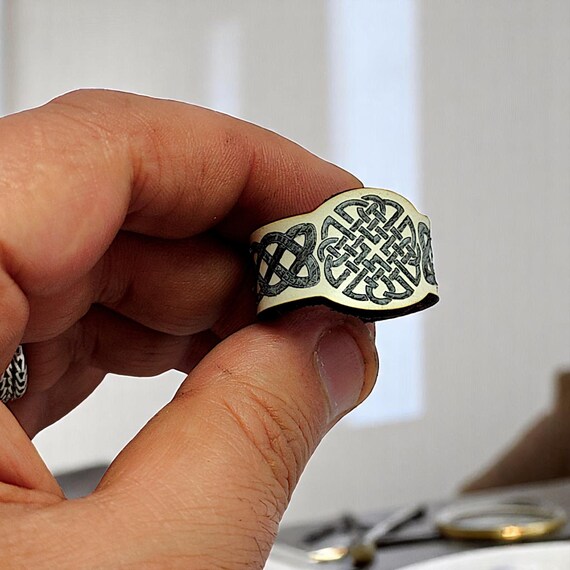 Mens Leather Ring Celtic Knot Band, Boho Viking Style Natural Ring