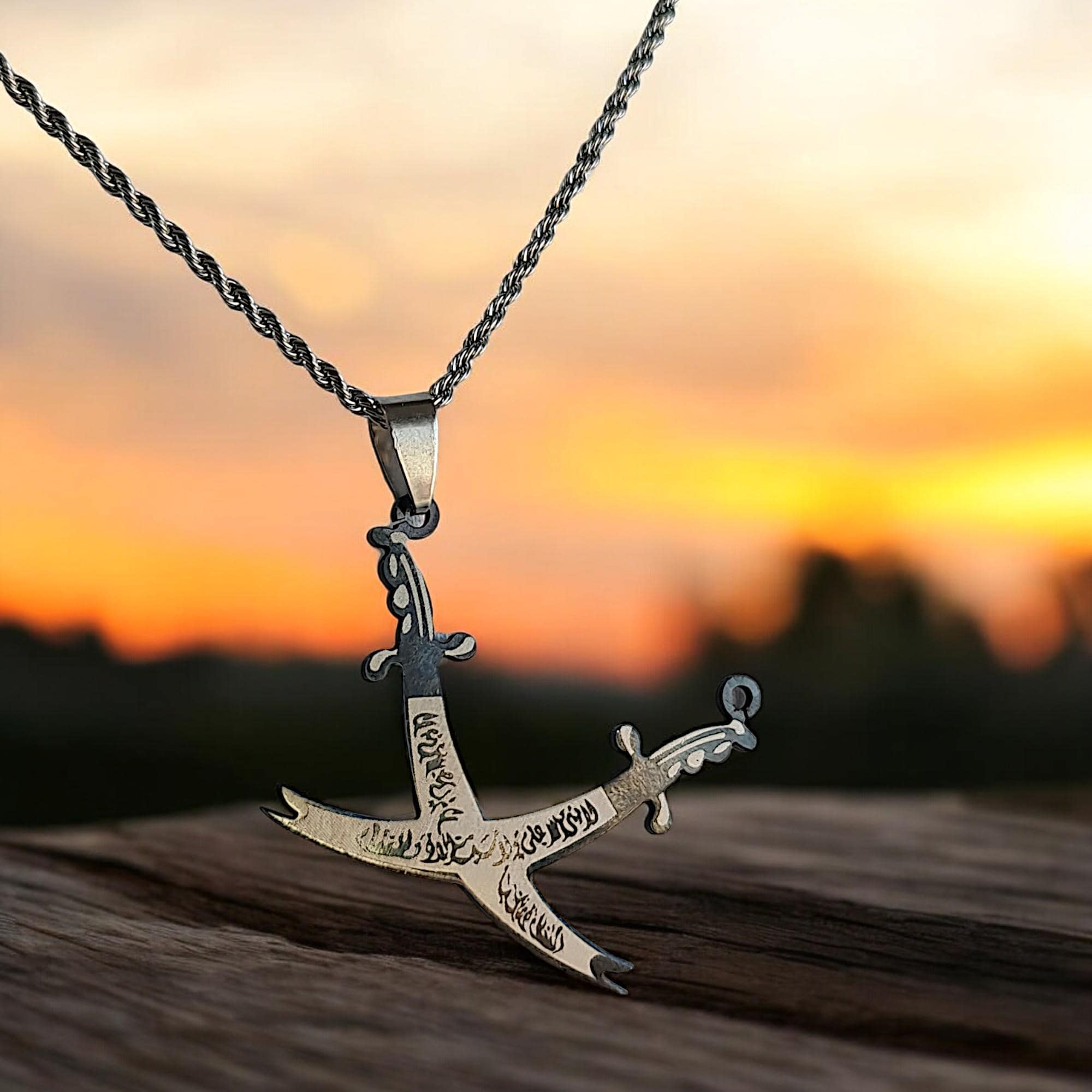 Mens Zulfiqar Sword Necklace, Islamic Religious Pendant, Symbol of