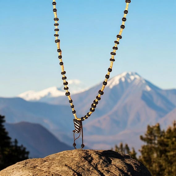 Mens Tribal Boho Necklace, Long Tibetan Maui, Ethnic Mala 